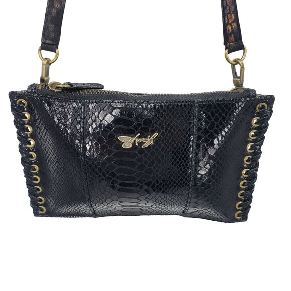 Y2K Sharif Black Faux Snake Wristlet Clutch Bag Baguette Grommet Baddie Biker - Picture 12 of 12